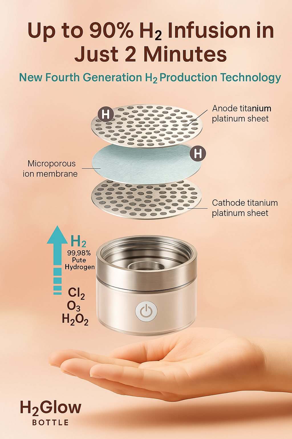 H2Glow™ Hydrogen Water Bottle for Glowing Skin, Energy & Inflammation