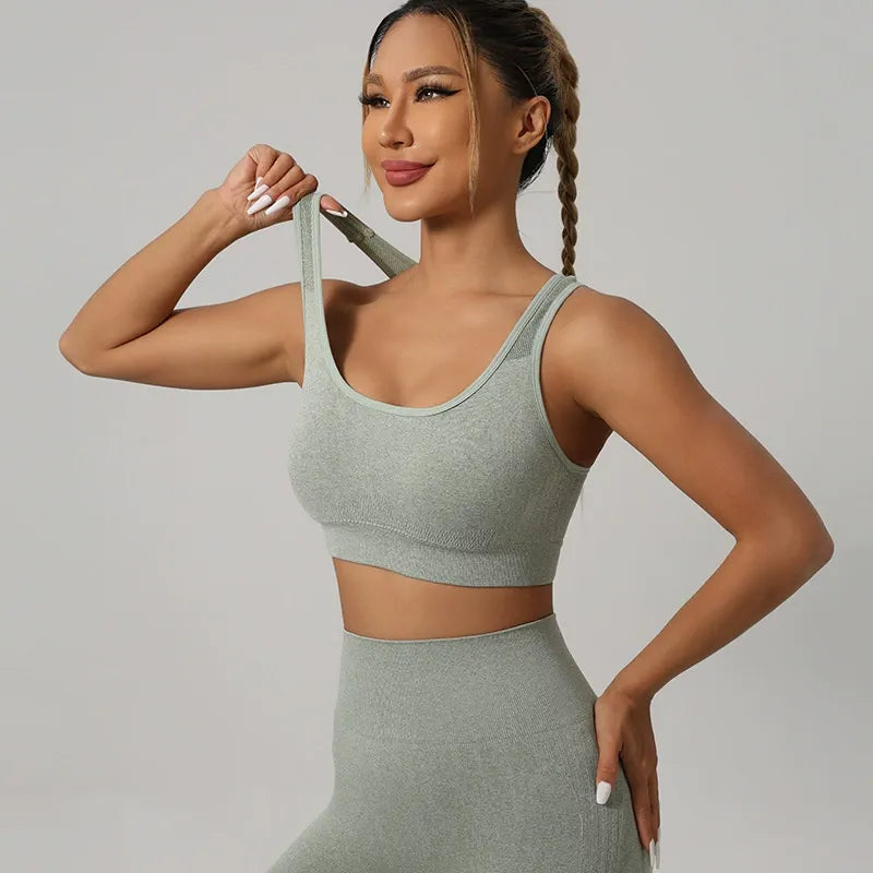 Knitted Yoga Set Sports Bra High Waist Shorts Fitness Outfit
