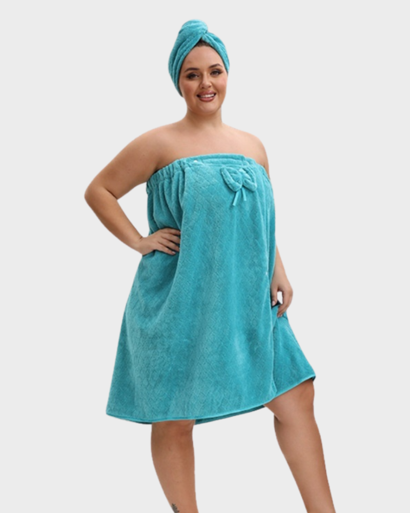 Plus Size Adjustable Bath Skirt & Quick-Dry Cap Set