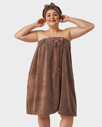 Plus Size Adjustable Bath Skirt & Quick-Dry Cap Set