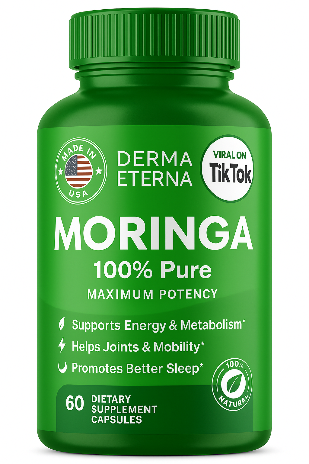 100% Authentic Moringa Powder Capsules | Made in USA | Derma Eterna