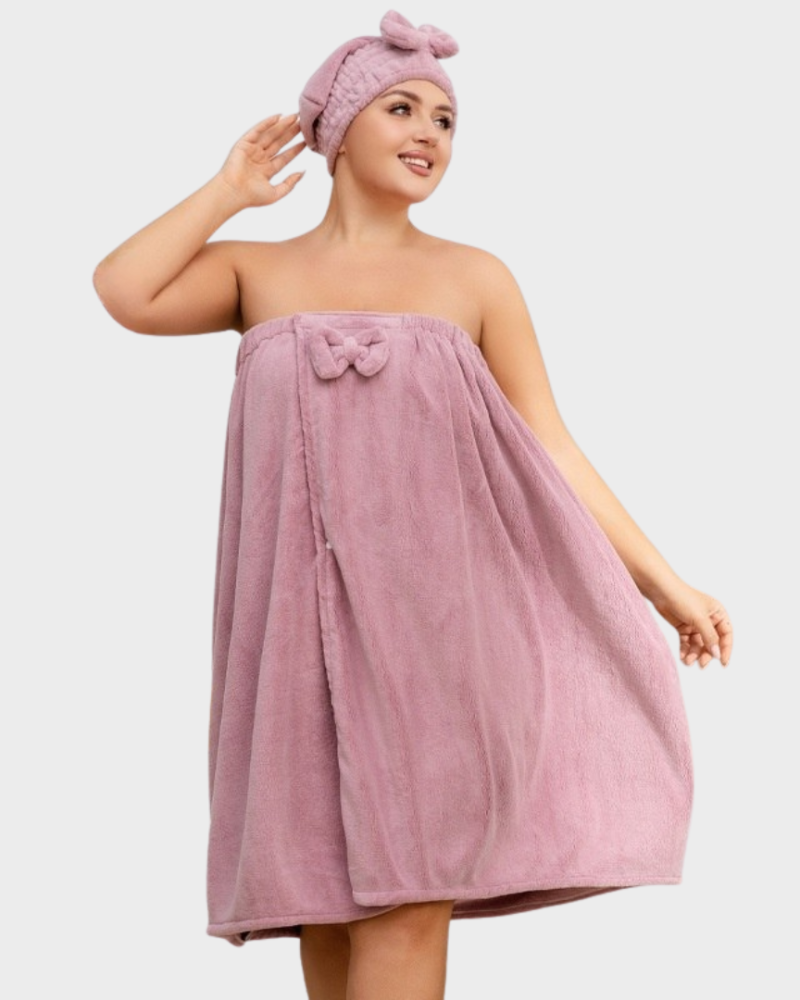 Plus Size Adjustable Bath Skirt & Quick-Dry Cap Set