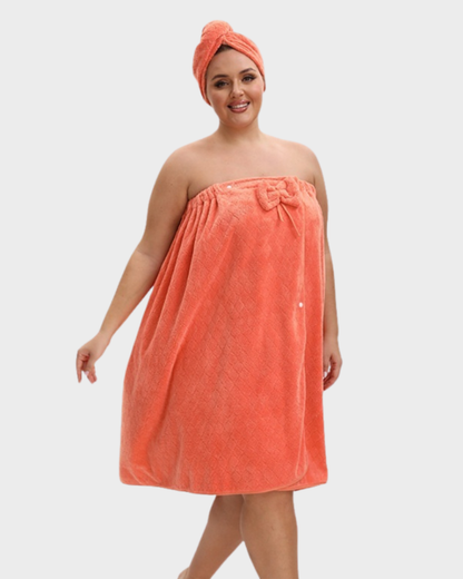 Plus Size Adjustable Bath Skirt & Quick-Dry Cap Set
