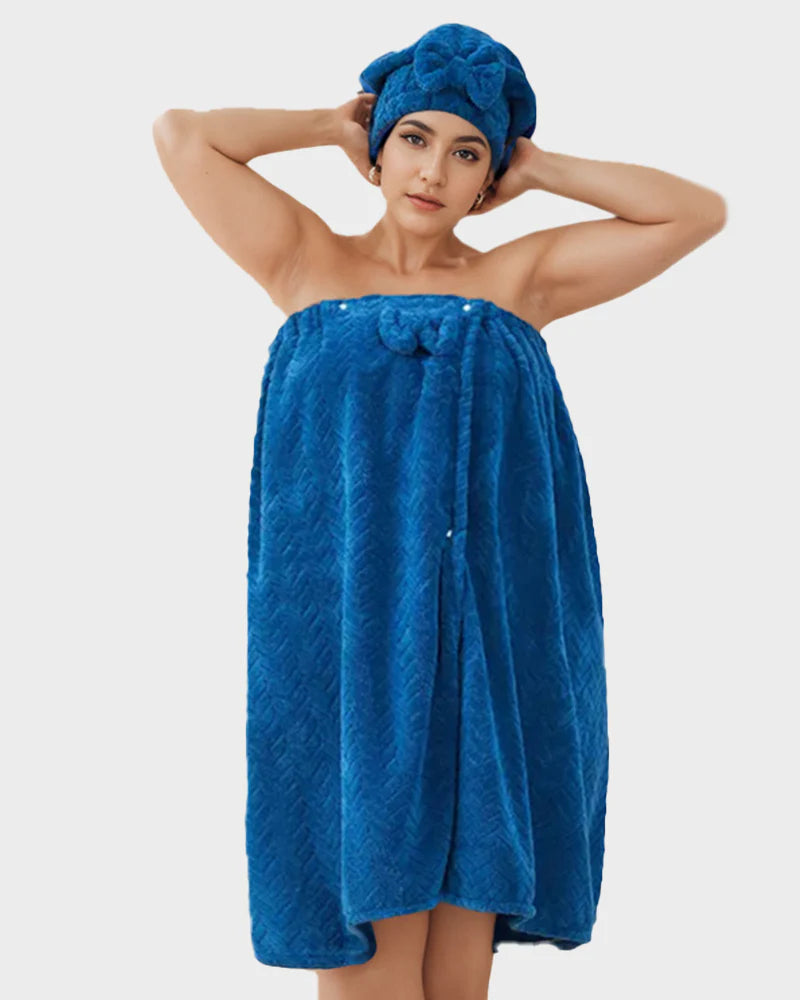 Plus Size Adjustable Bath Skirt & Quick-Dry Cap Set