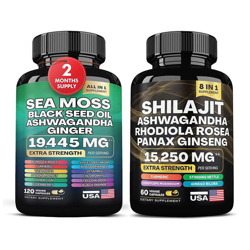 Sea Moss + Shilajit Supplement Bundle – 8-in-1 Superfood Capsules for Energy, Vitality & Immune Support – 2-Month Supply