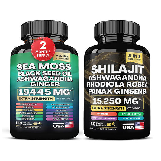 Sea Moss + Shilajit Supplement Bundle – 8-in-1 Superfood Capsules for Energy, Vitality & Immune Support – 2-Month Supply