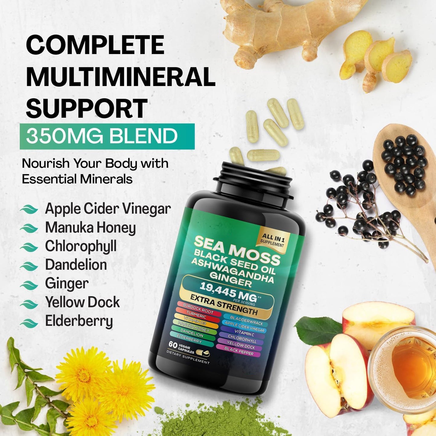 Sea Moss + Shilajit Supplement Bundle – 8-in-1 Superfood Capsules for Energy, Vitality & Immune Support – 2-Month Supply