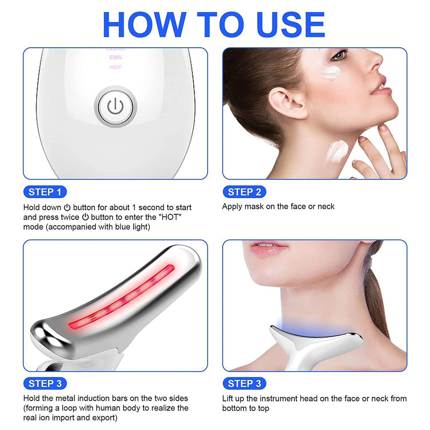 EMS RED LIGHT THERAPY FACE NECK LIFT WRINKLE REMOVER TIGHTEN MASSAGER