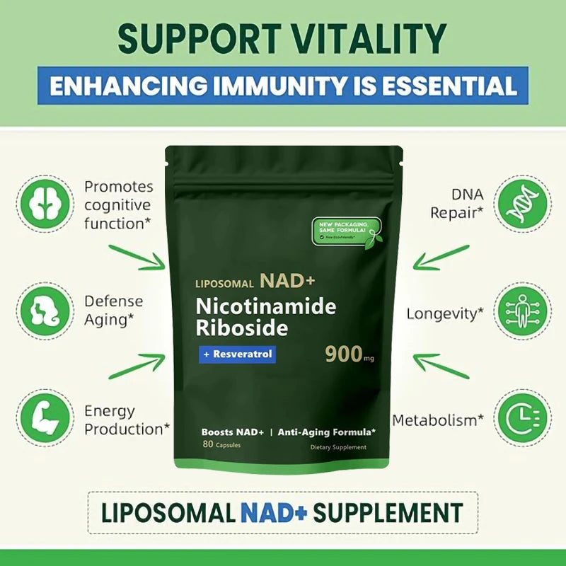 NAD+ Restore Max | Official Nicotinamide Riboside & Resveratrol Complex | 80 Capsule Bag