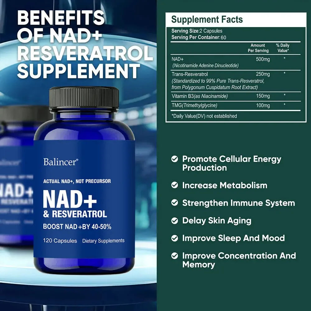 NAD+ Restore Pro | Nicotinamide et resvératrol pour l'énergie, la concentration et la longévité