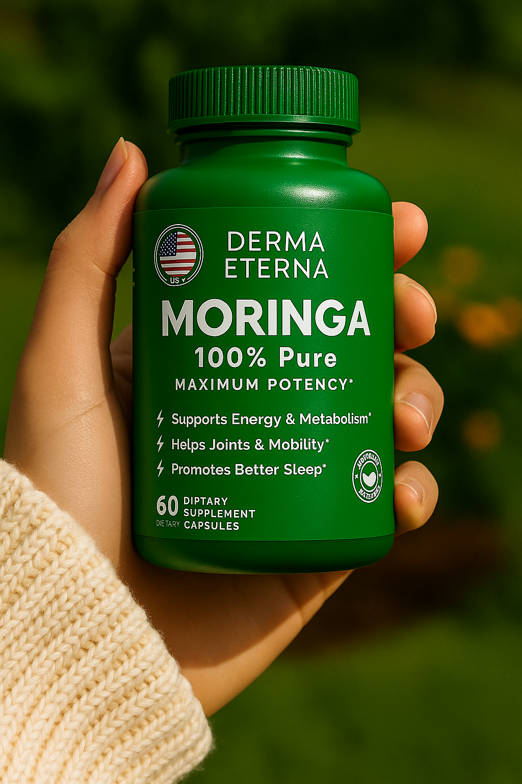 100% Authentic Moringa Powder Capsules | Made in USA | Derma Eterna