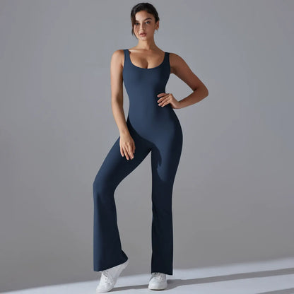 Wide-Leg Flare Scrunch Fitness Jumpsuit