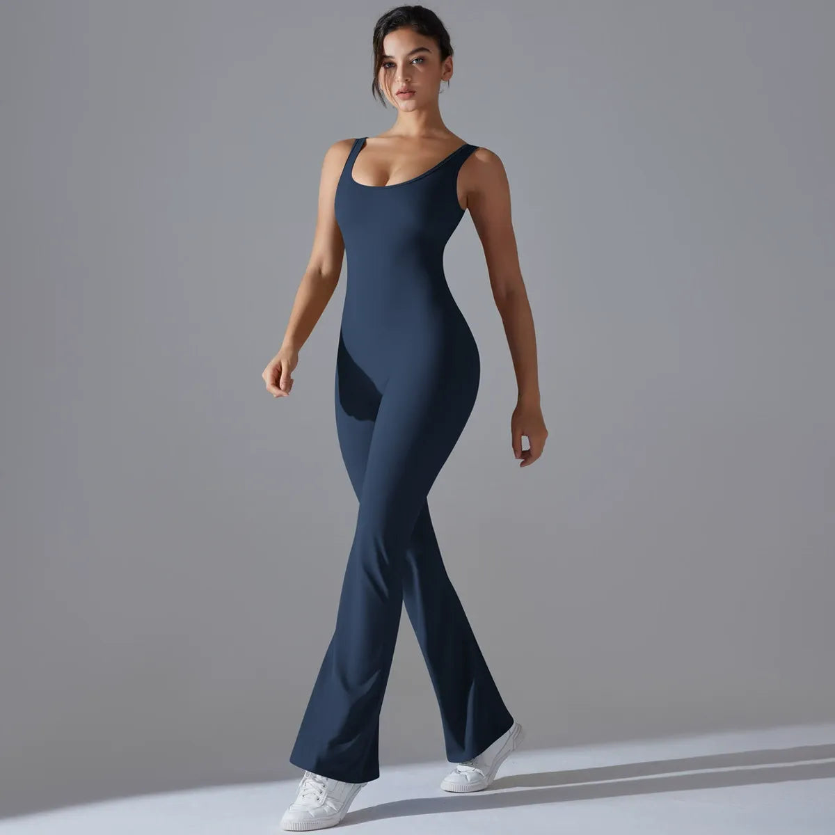 Wide-Leg Flare Scrunch Fitness Jumpsuit