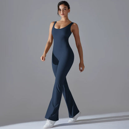 Wide-Leg Flare Scrunch Fitness Jumpsuit
