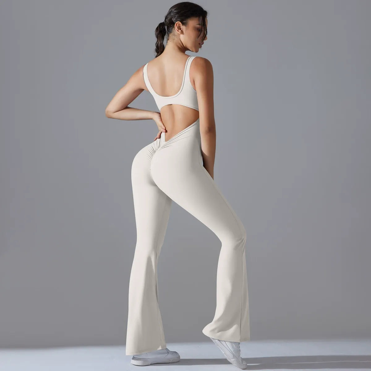 Wide-Leg Flare Scrunch Fitness Jumpsuit