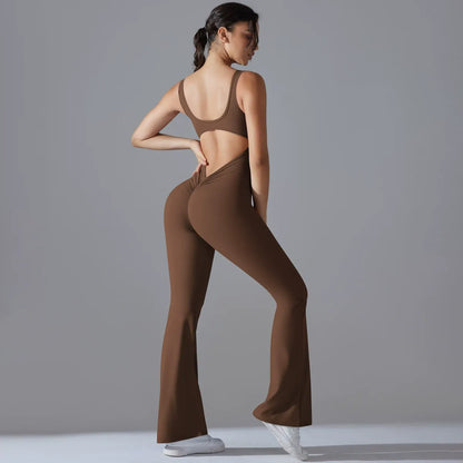 Wide-Leg Flare Scrunch Fitness Jumpsuit