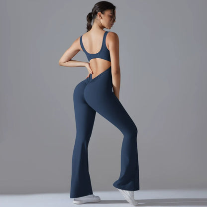 Wide-Leg Flare Scrunch Fitness Jumpsuit