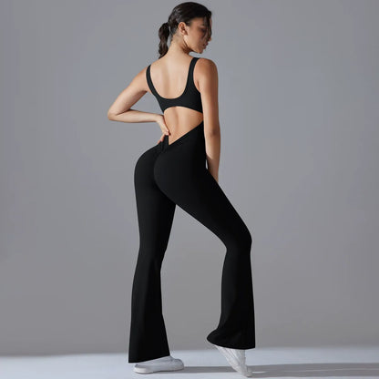 Wide-Leg Flare Scrunch Fitness Jumpsuit