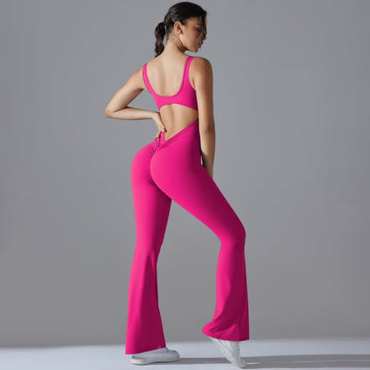Wide-Leg Flare Scrunch Fitness Jumpsuit