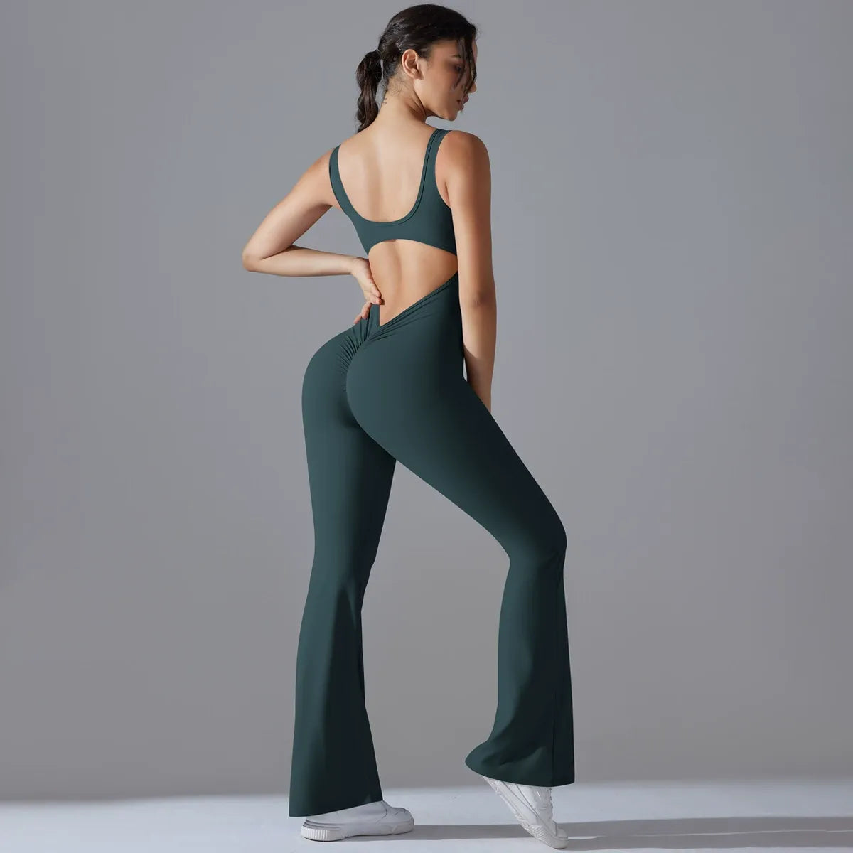 Wide-Leg Flare Scrunch Fitness Jumpsuit