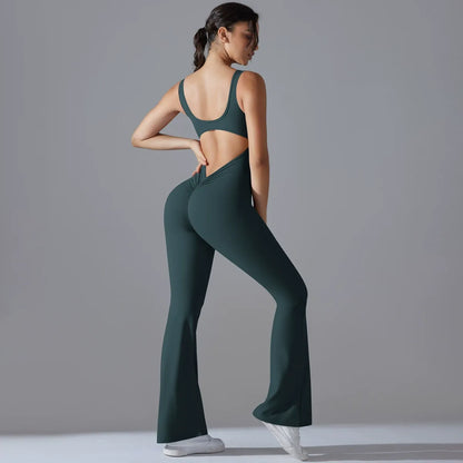 Wide-Leg Flare Scrunch Fitness Jumpsuit
