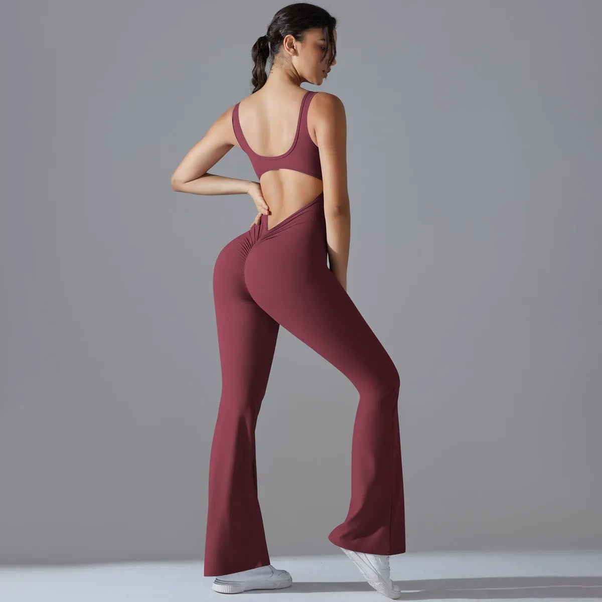 Wide-Leg Flare Scrunch Fitness Jumpsuit