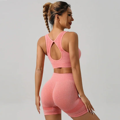 Knitted Yoga Set Sports Bra High Waist Shorts Fitness Outfit
