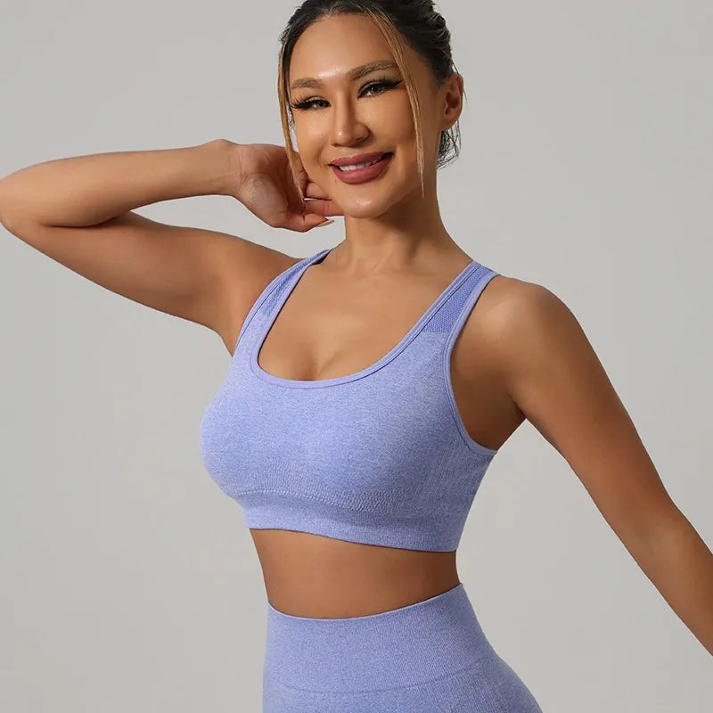 Knitted Yoga Set Sports Bra High Waist Shorts Fitness Outfit