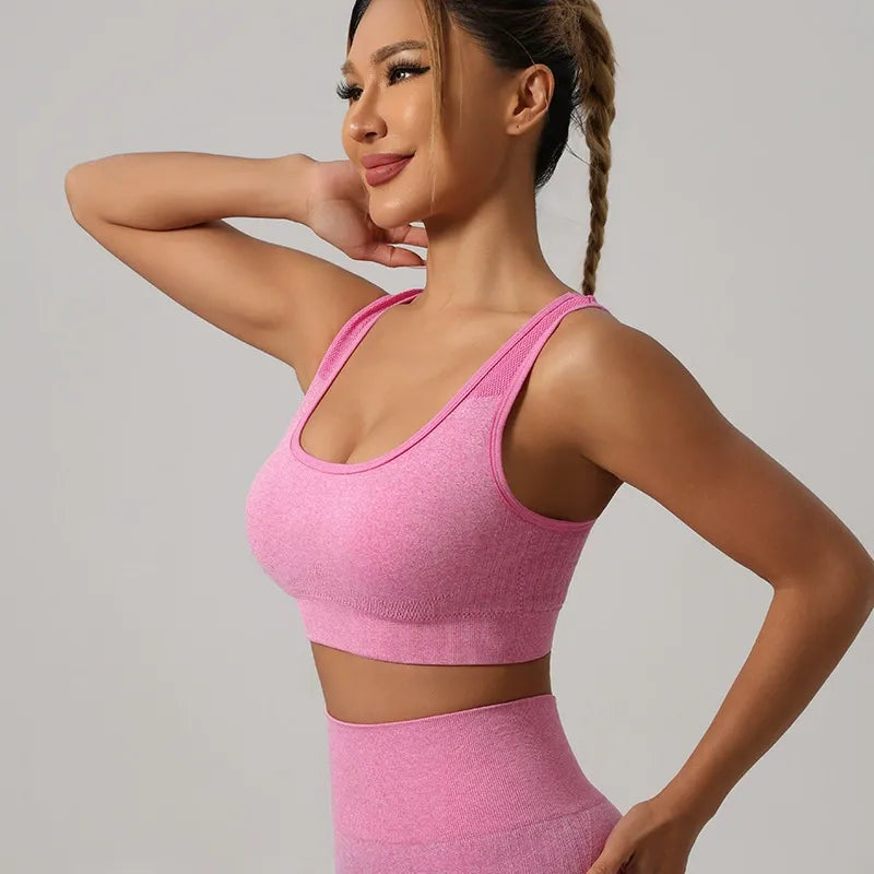 Knitted Yoga Set Sports Bra High Waist Shorts Fitness Outfit
