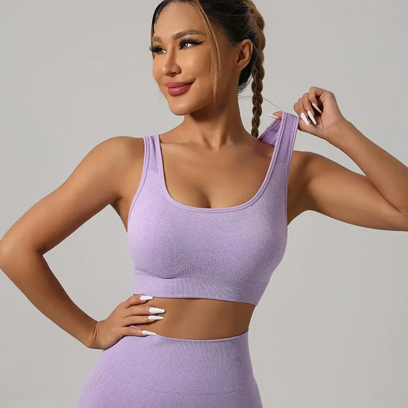 Knitted Yoga Set Sports Bra High Waist Shorts Fitness Outfit
