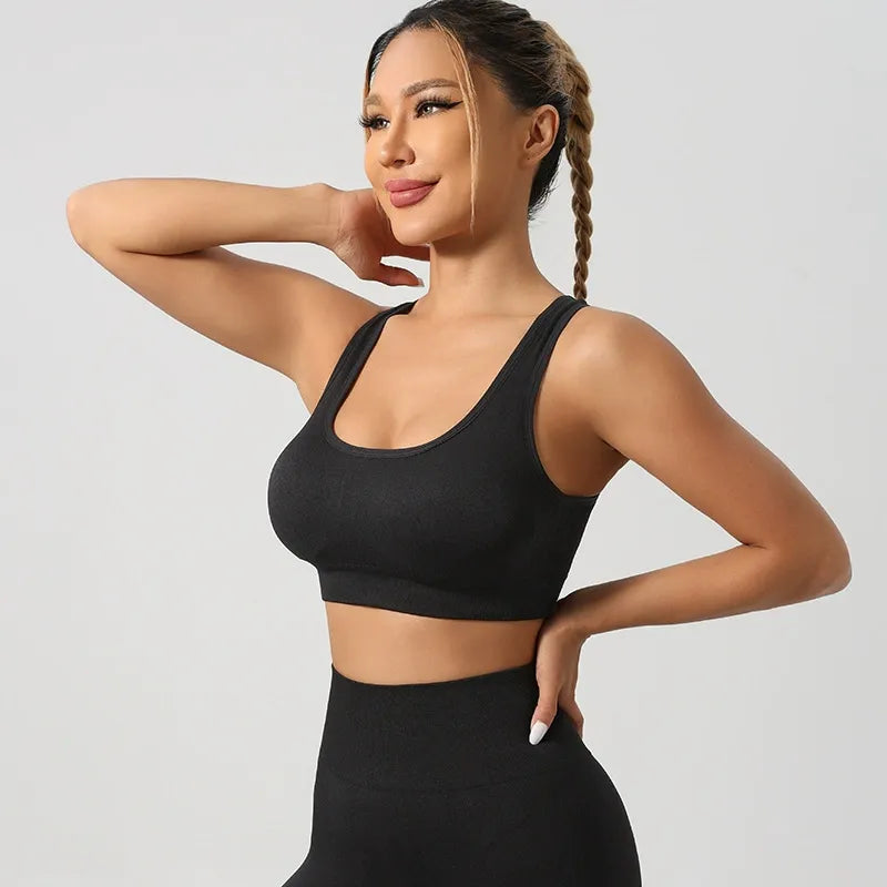 Knitted Yoga Set Sports Bra High Waist Shorts Fitness Outfit