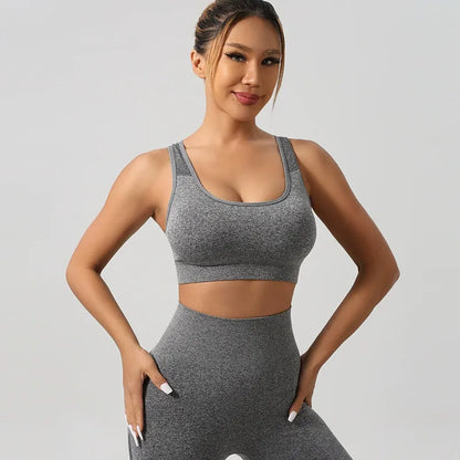 Knitted Yoga Set Sports Bra High Waist Shorts Fitness Outfit