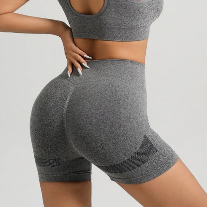 Knitted Yoga Set Sports Bra High Waist Shorts Fitness Outfit